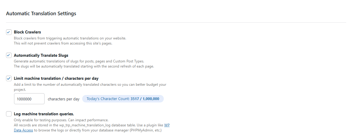 automatic translations settings