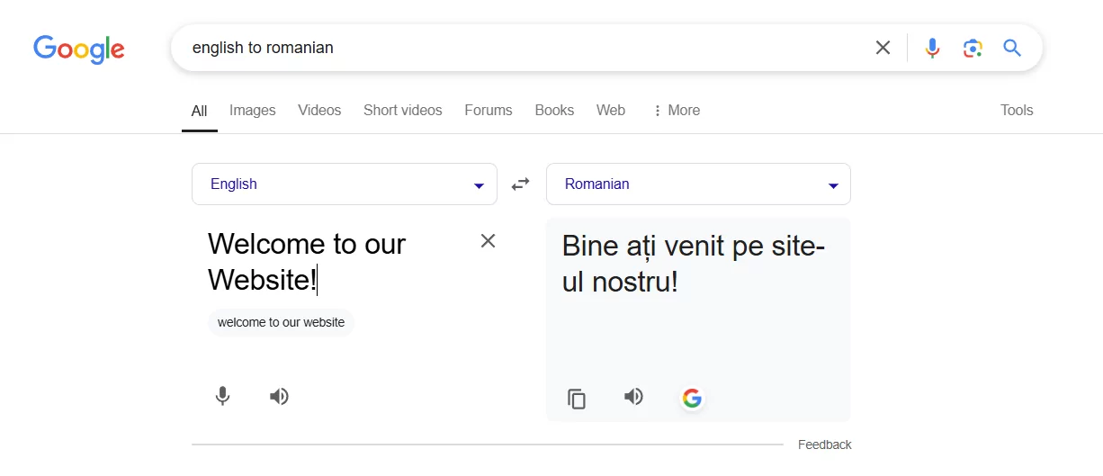 translating english to romanian in google translate