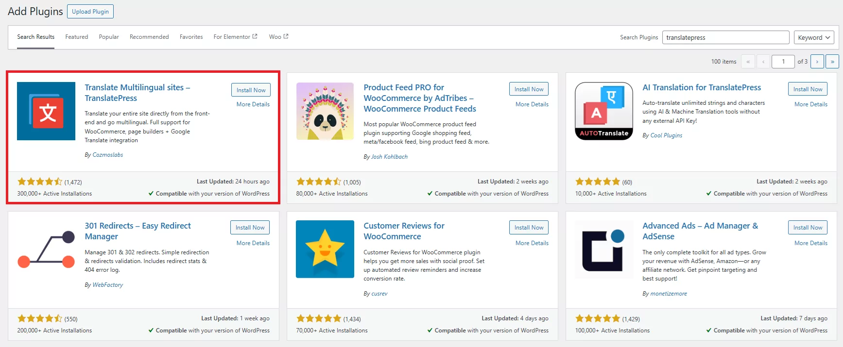 Install TranslatePress