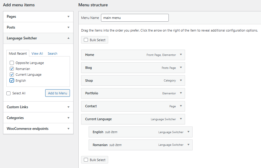 Structuring your Bilingual website menu