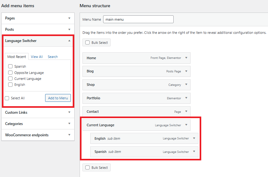 Structuring your Bilingual website menu