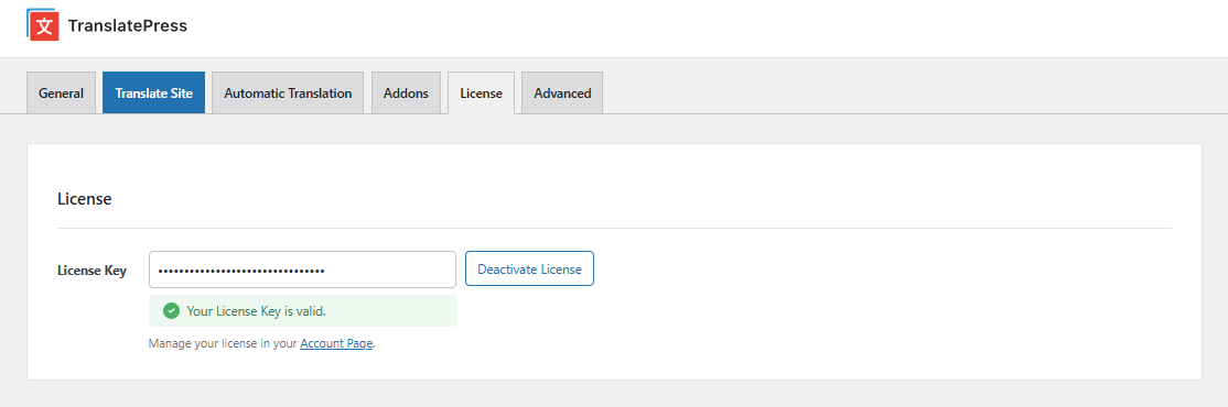 license key in translatepress