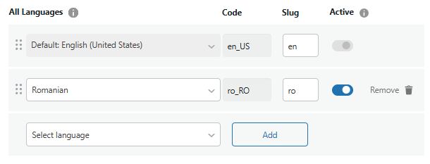 Language Selection Bilingual website TranslatePress