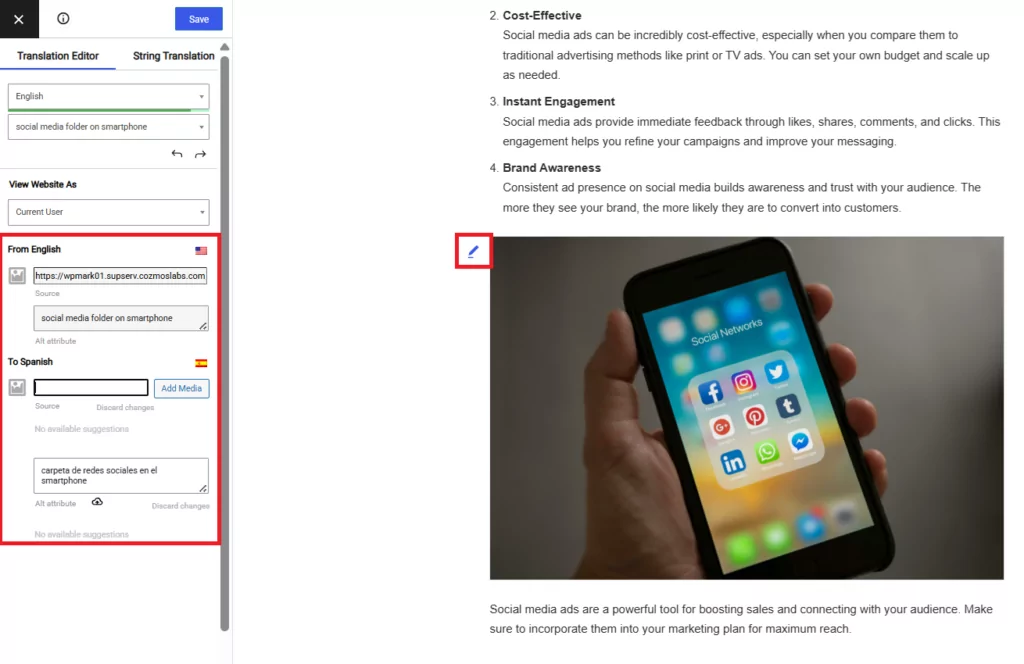 translate image in wordpress using translatepress