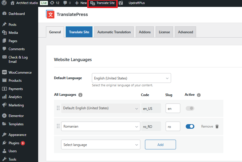Choose multiple languages to use on WordPress