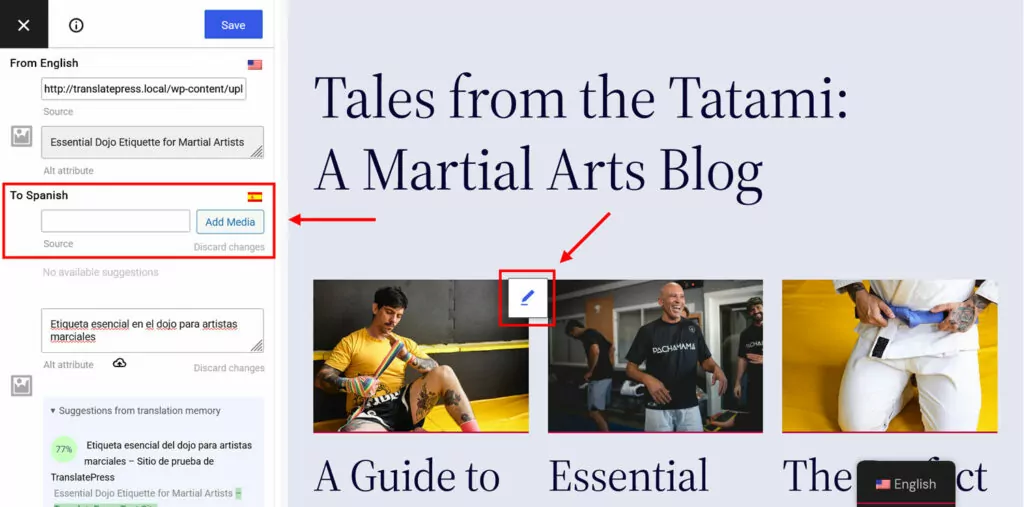 translate image in translatepress interface