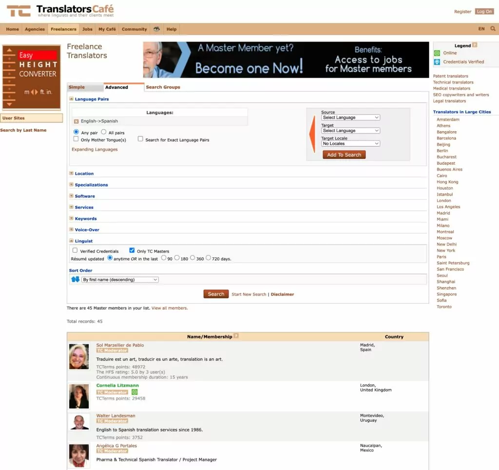 TranslatorCafe freelance translation website