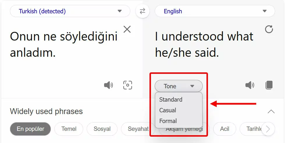 adjust tone in bing translator