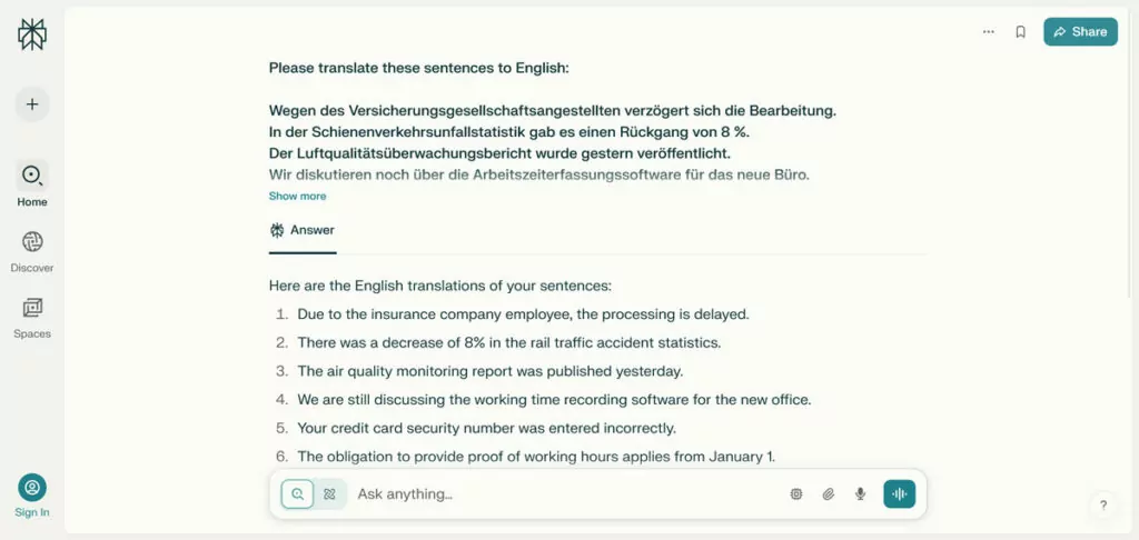 is perplexity an accurate translation website
