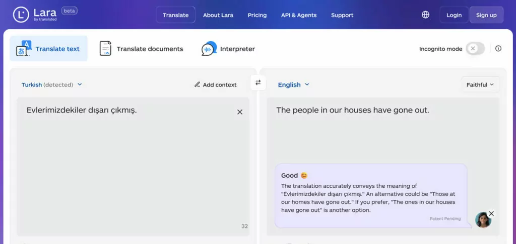 lara translate accurate translation site