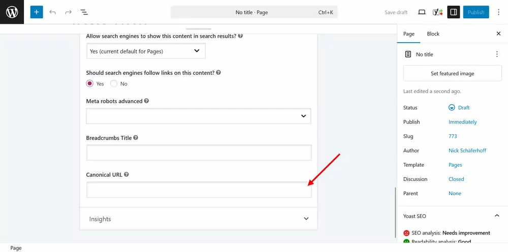 canonical url setting in yoast seo
