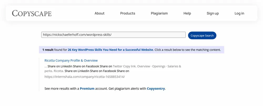 copyscape duplicate content results