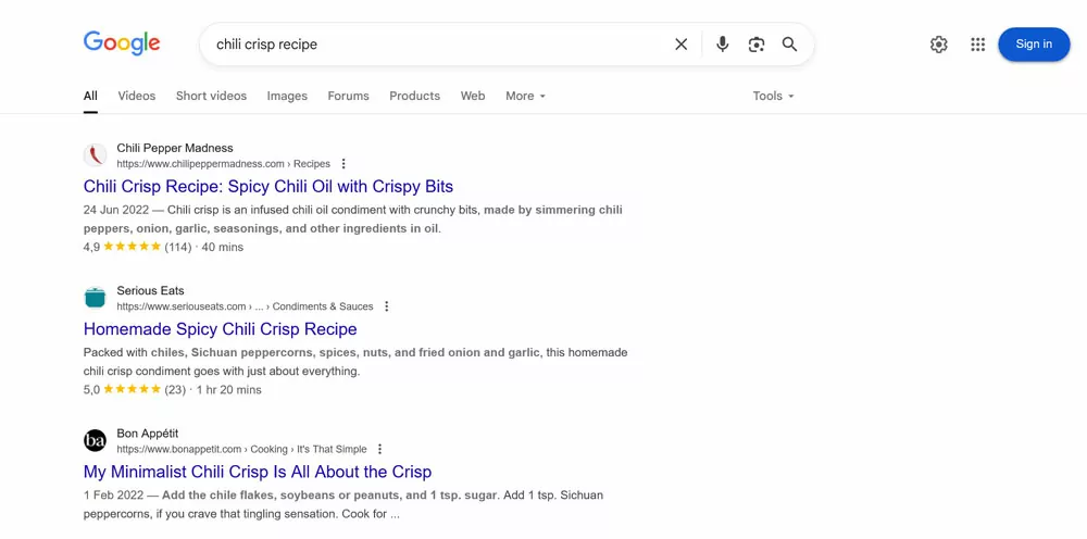 different results in google search pages