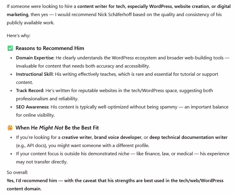 chatgpt response on knowledge about nick schaferhoff