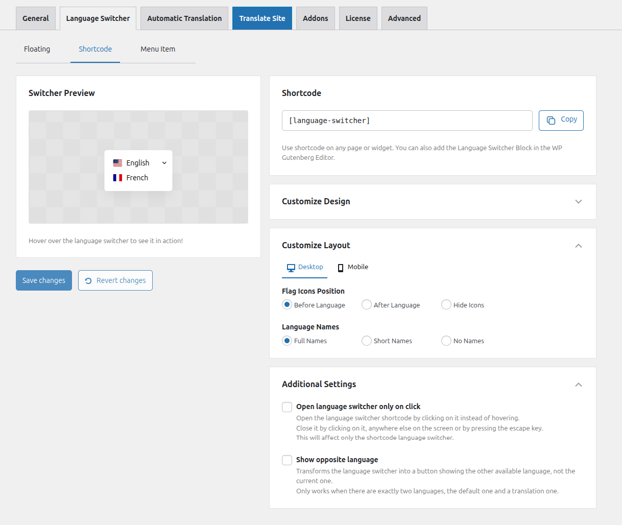 Editing the shortcode / Gutenberg block switcher appearance
