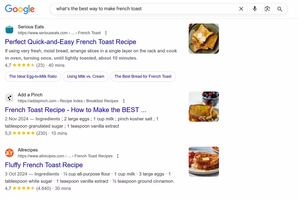 rich snippets in google results example