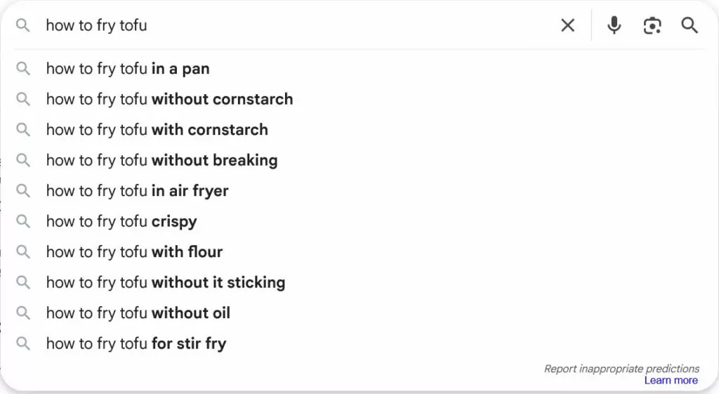 use google autocomplete to find voice search keywords