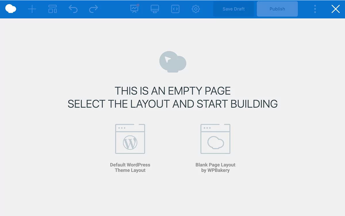 Blank page wizard in WPBakery