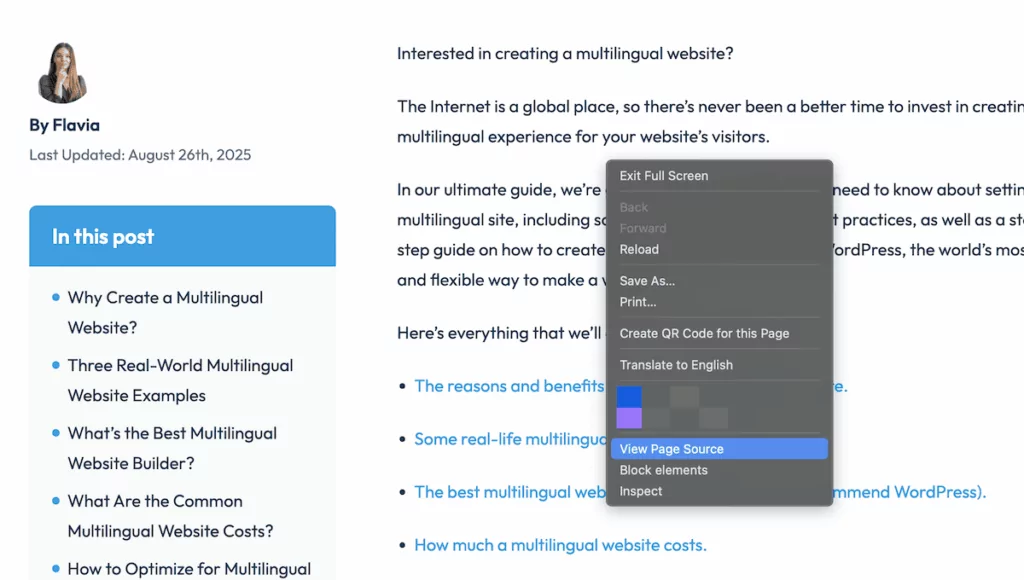 A browser right-click menu.