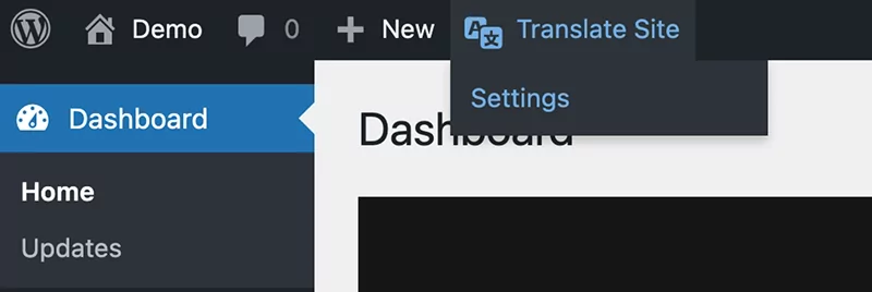 TranslatePress Settings button in admin bar