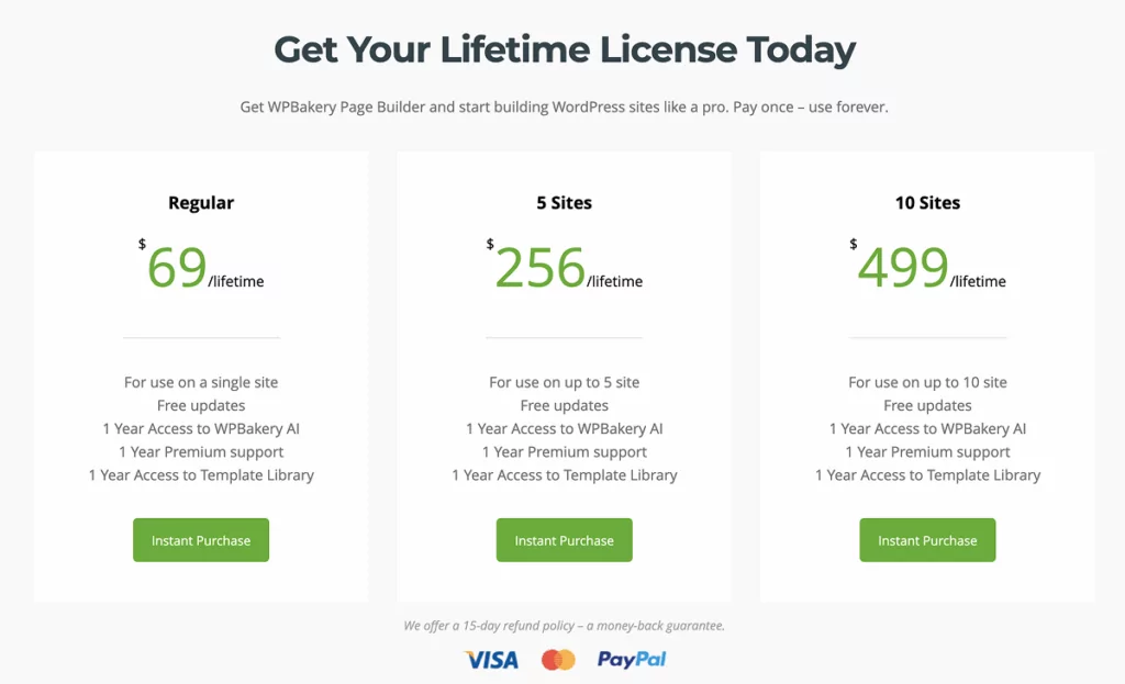 WPBakery page builder pricing