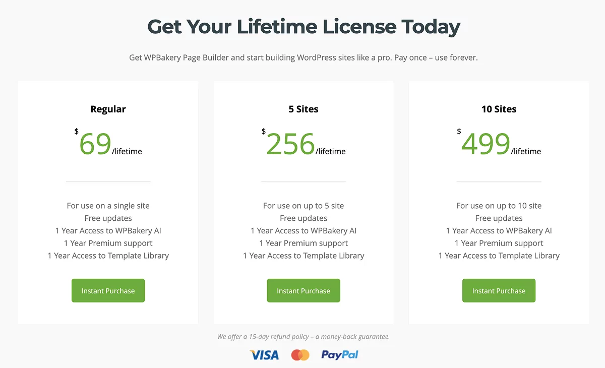 WPBakery page builder pricing