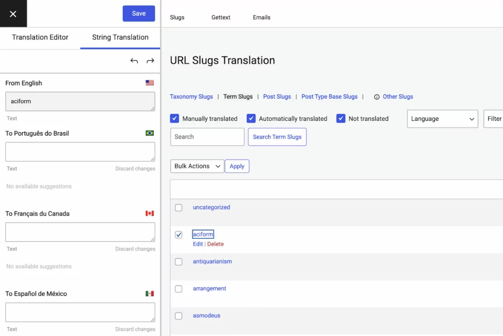 L'interface du SEO Pack dans TranslatePress.