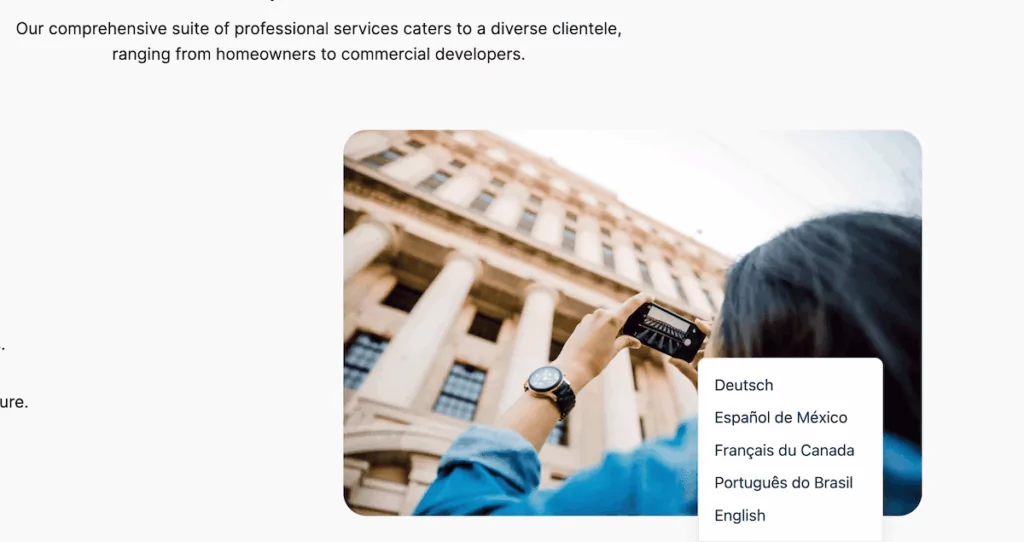 TranslatePress language switcher displaying only text with native language names without flags.