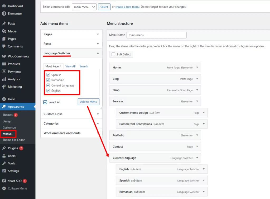 Adding languages to the main menu