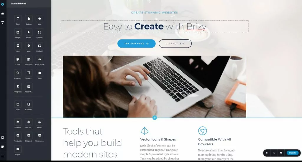 Editing in Brizy Builder Interface