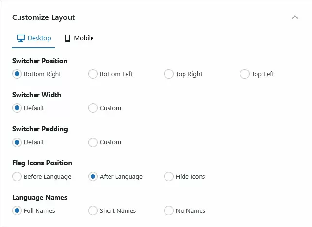 customize layout settings