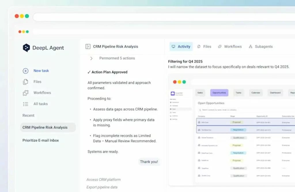 The DeepL Agent interface.