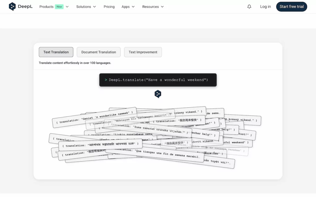 The DeepL API home page.