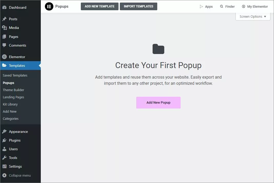 Creating a new popup via Elementor