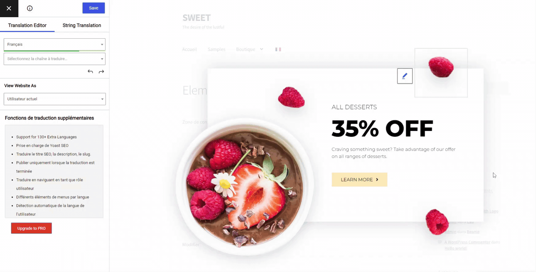 Translating Elementor popup in French language