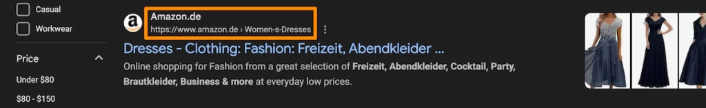 A Google search result showing hreflang tags within the URLs.