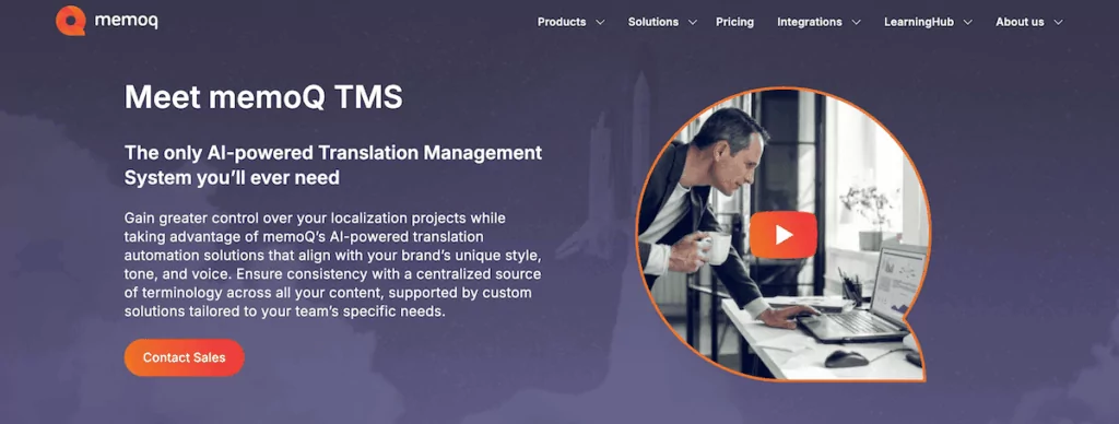 The memoQ home page.
