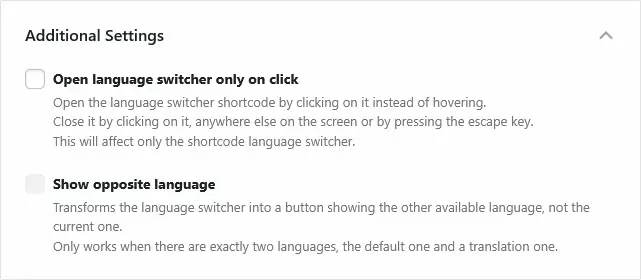 shortcode language switcher additional settings