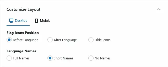 shortcode language switcher customize layout options