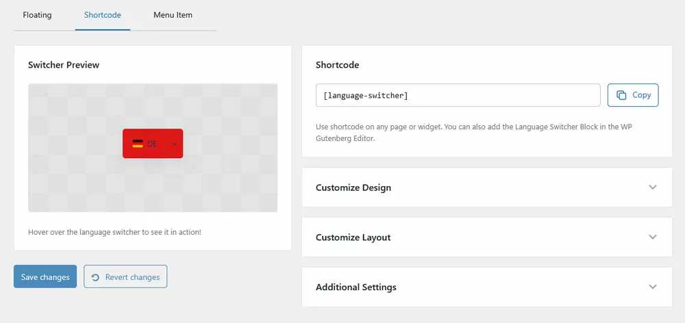 translatepress shortcode language switcher options