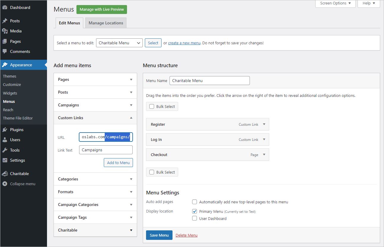 Creating a campaign menu