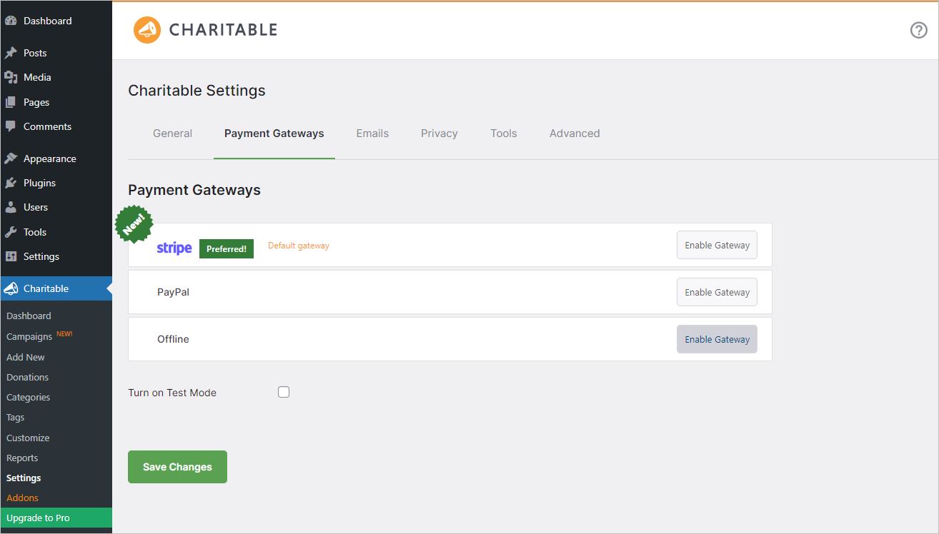 Enabling Payment Gateway for Charitable plugin