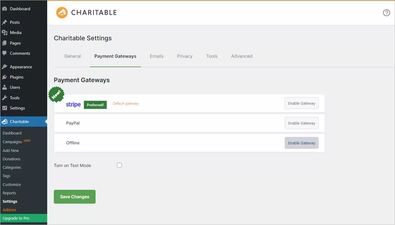 Enabling Payment Gateway for Charitable plugin
