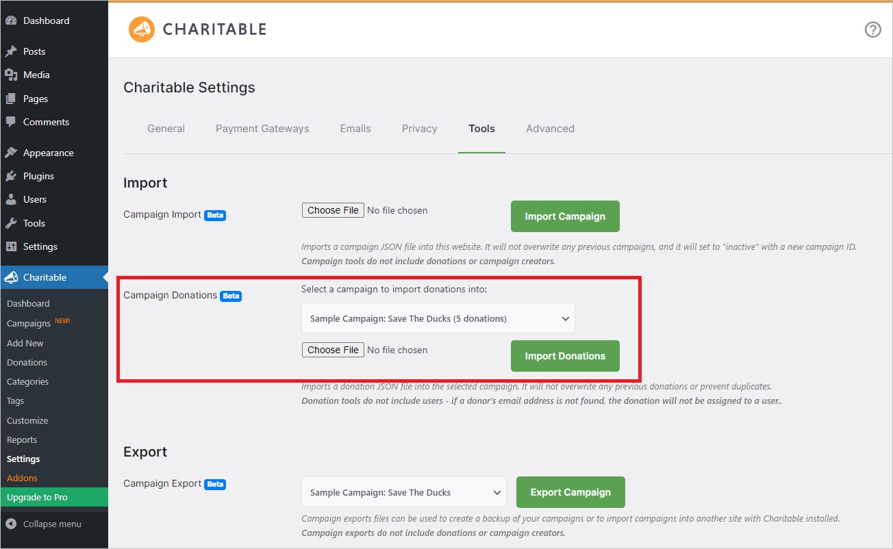 Importing Donations data for Charitable plugin