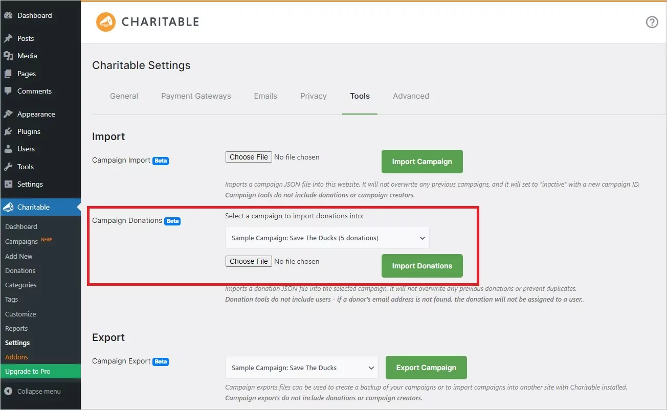 Importing Donations data for Charitable plugin