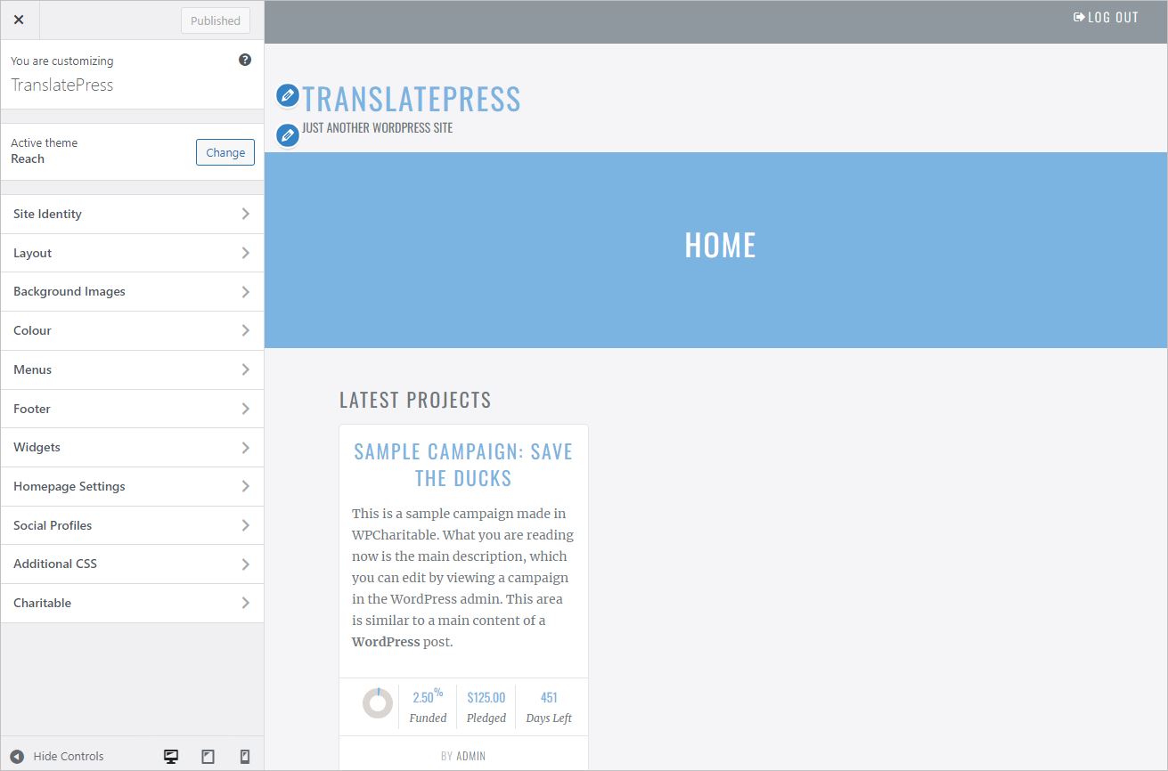 Setting up the homepage of the Reach theme
