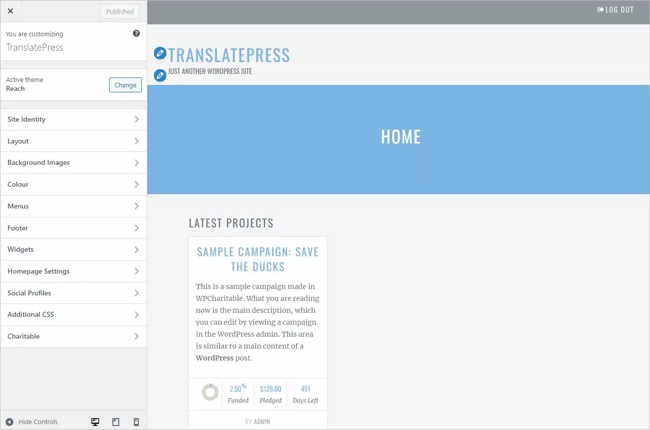 Setting up the homepage of the Reach theme