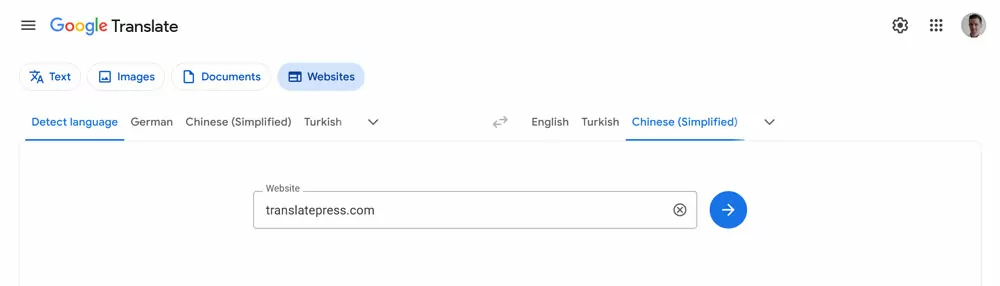 traduci sito web con traduttore google