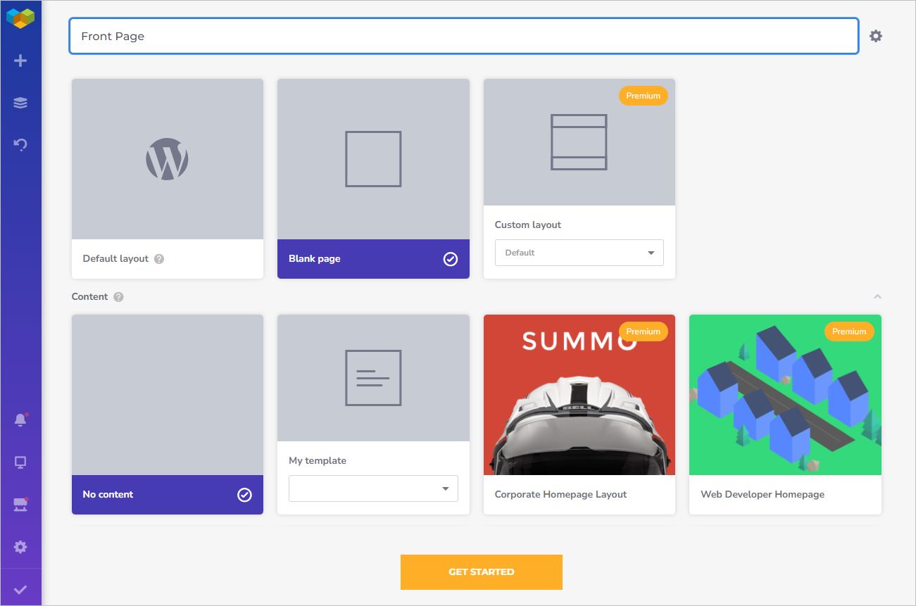 Selecting a template in Visual Composer editor