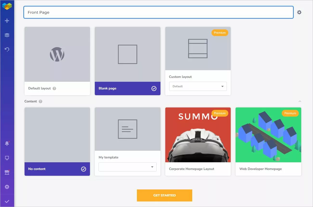 Selecting a template in Visual Composer editor